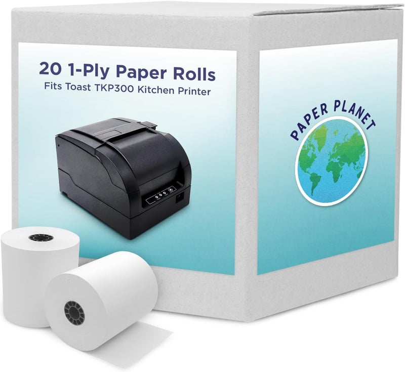 PaperPlanet 1-Ply White Bond Paper for Toast Kitchen Printer by Paper Planet | 20 Rolls | Compatible with TKP300 SNBC BTP-M300 - Image 1